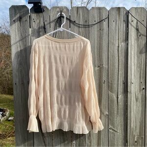 NWT FRIFUL Cream Long Sleeve Textured Sheer Blouse XL